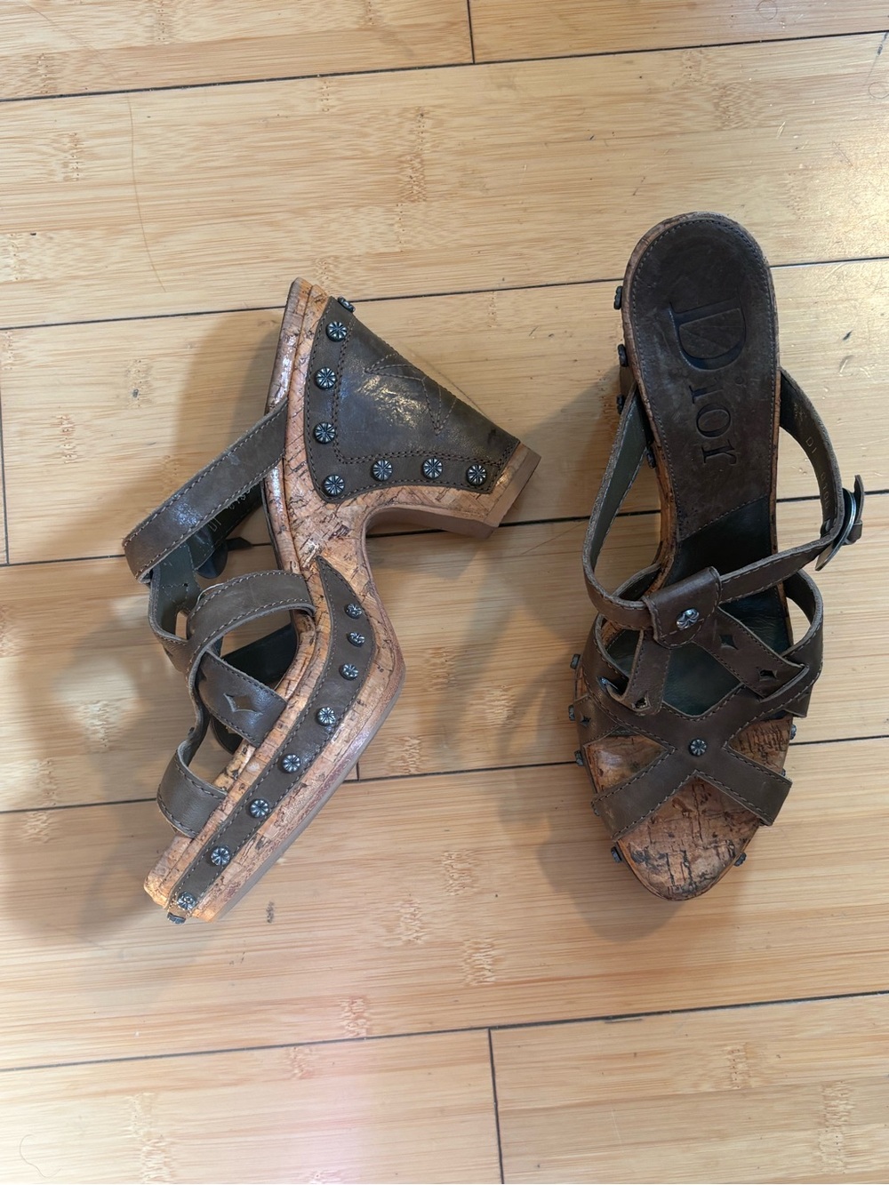 Dior Platform Sandals Gaucho cork heels mules wedges